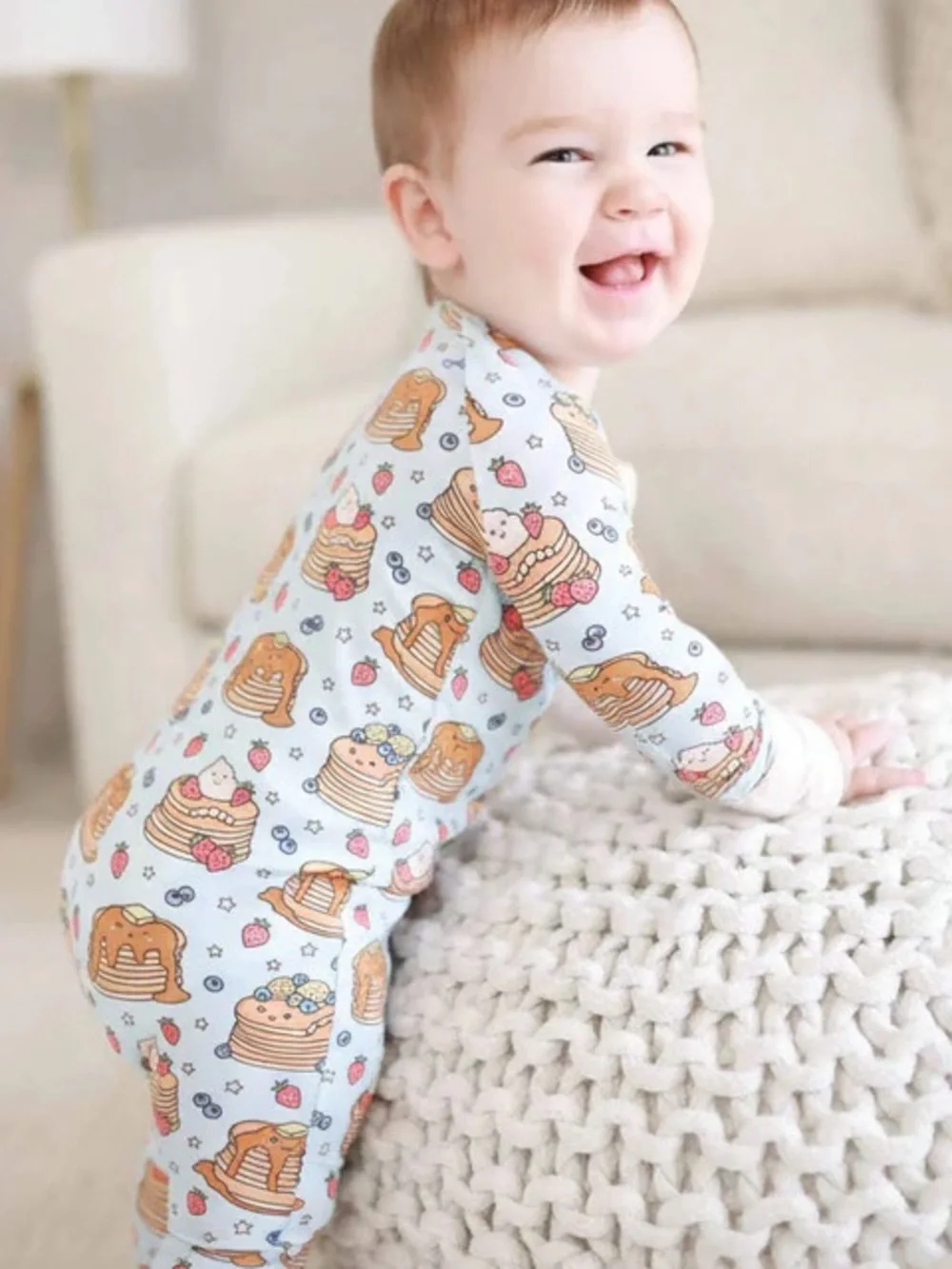 Caden lane Brunch Buddies Convertible Zip Romper pancakes 6-12 months
